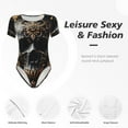 thumbnail image 7 of Cauagu Gold Pattern Black Skull Women's Crew Neck Round Short Sleeve T Shirts Tops Bodysuit Daily Jumpsuit-Large, 7 of 7