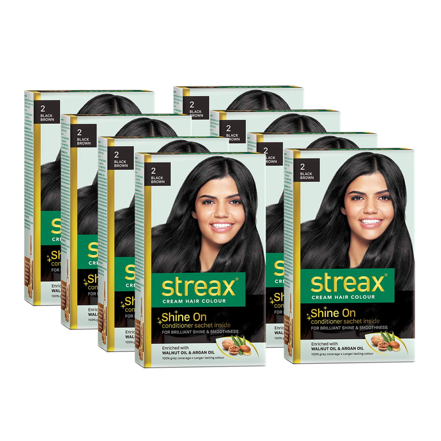 Streax Cream Hair Color for Unise, 60ml - 2 Black Brown (Pack of 8) -  