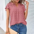 thumbnail image 5 of Women's Summer Blouses V Neck Swiss Dots Plain Work Tops Ruffle Short Sleeve Casual Comfy Loose Tunic Tops T Shirts, 5 of 7