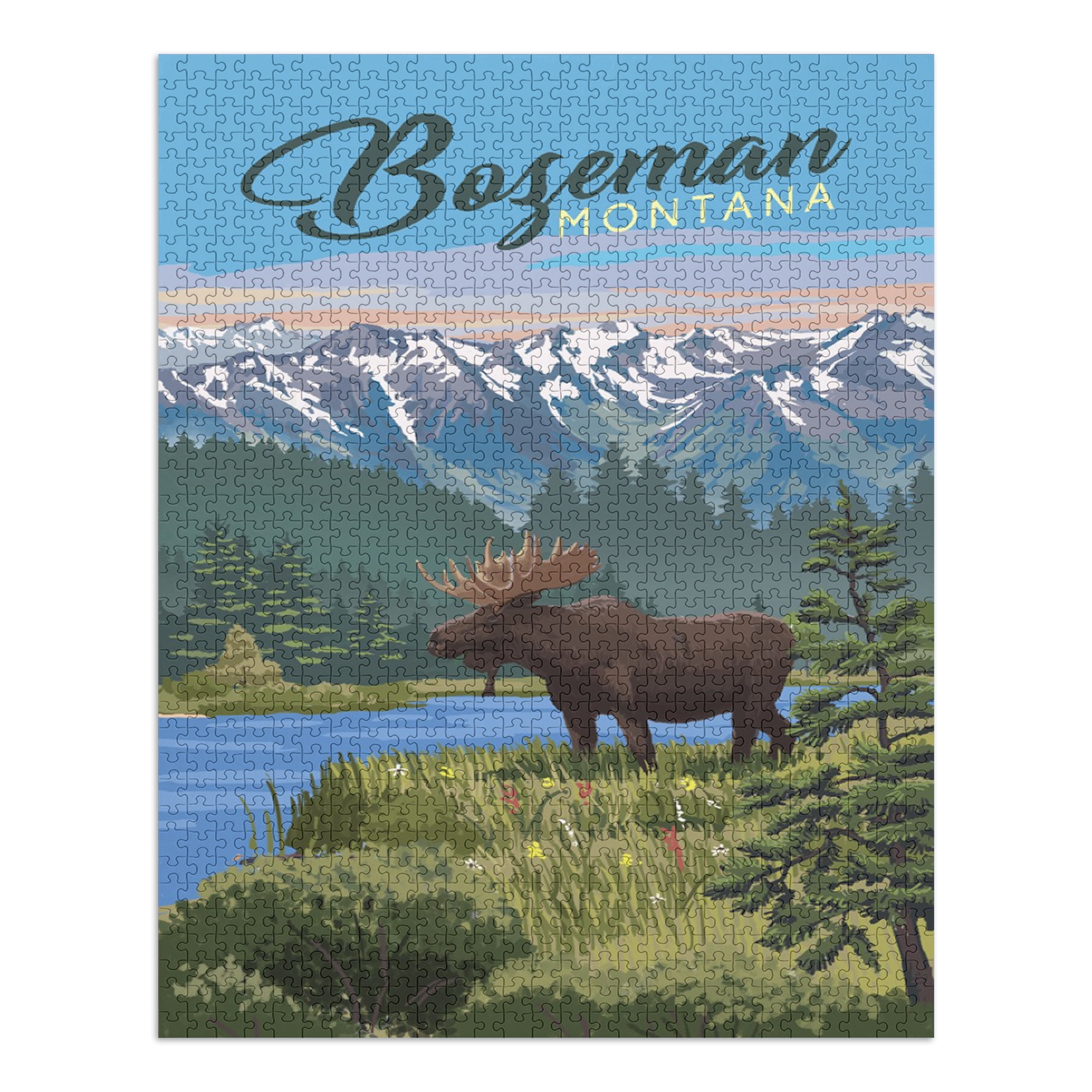 Bozeman, Montana, Painterly Series, Moose, Summer Scene (1000 Piece Puzzle, Size 19x27