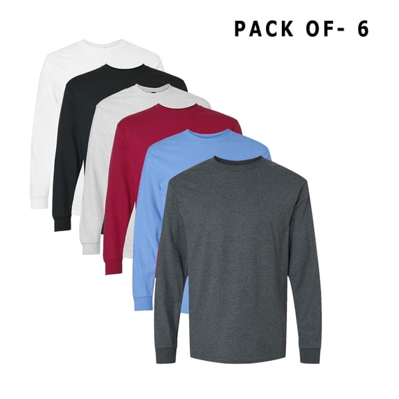 Gildan Long Sleeve T-Shirt -GR24 Men’s Ultra Cotton Crew Neck Long Tee, Multicolor, 5XL, Pack 6