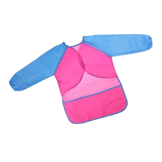 Delantal para niños, delantal para comer, , cocinar, impermeable, manga larga con bolsillos Rosado