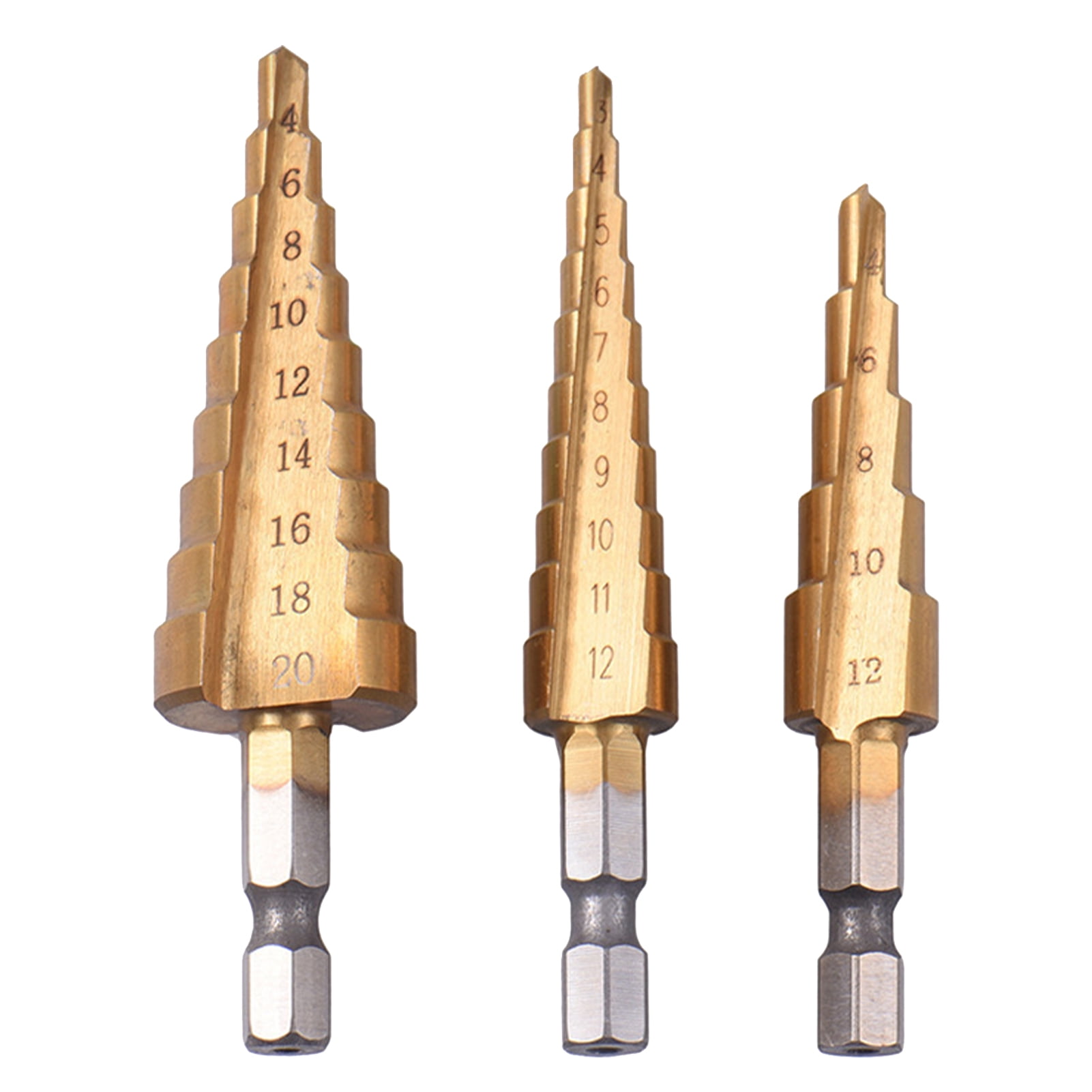 Details about   3pcs Hss Steel Titanium Coated Step Drill Bits 3-12mm 4-12mm 4-20mm Step Cone