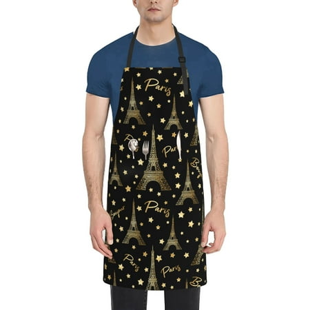 

Pofeuu Paris Romantic Print Waterproof Apron with Pockets Adjustable Cooking Aprons Kitchen Bib for Baking Household Cleaning