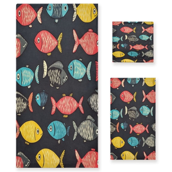 Three-Piece Towel Set Face Towel Towel Set Hand Towel Bath Towel Cotton Bath Towels Bath Towel Sets Hand Bath Towels Colored Fish1