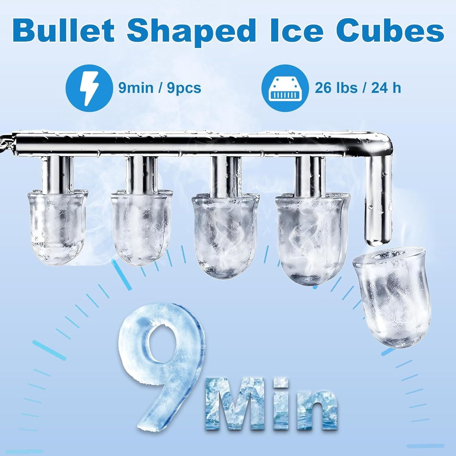 Ice Maker, 26.5lbs Per Day Ice Machine, 9 Ice Cubes Ready in 9 Mins Stainless Ice Makers Countertop for Home, Kitchen, Gift (Green)