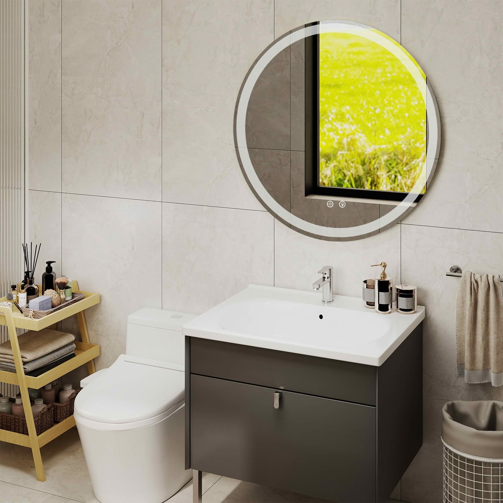 MAYEERTY 28 Inch Smart Anti-fog LED Bathroom Mirror, Circular Dual Lights 3-Color Temperature Memory Dimming