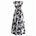 thumbnail image 5 of MORTTIC Women's Floral Print V-Neck Maxi Dress with Elastic Waist Bohemian Summer Casual Long Dress White，S, 5 of 7