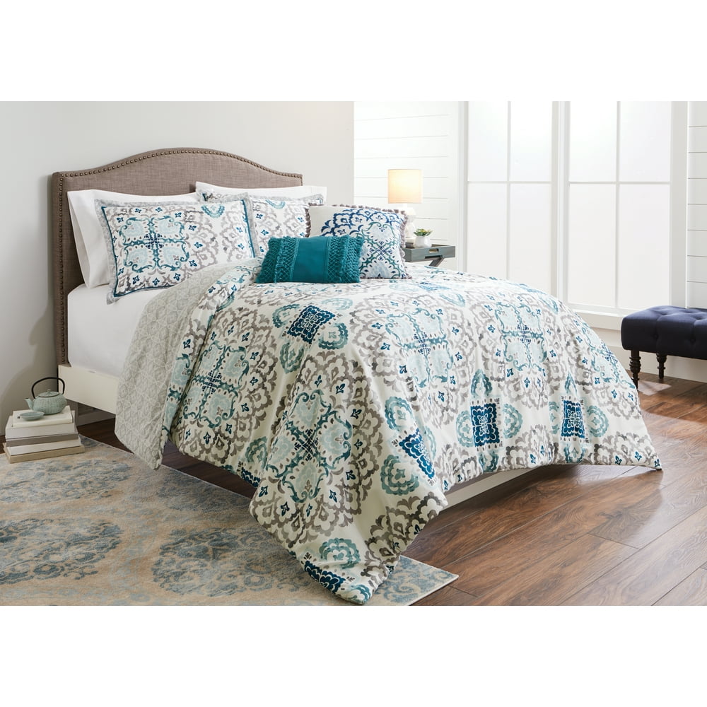 Better Homes & Gardens Blue Carved Medallion 5Piece Comforter Set with