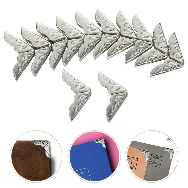 AURARMLET 40Pcs Metal Corner Protector for Books Silver for Decorating Boxes in Study Back to School