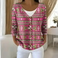 thumbnail image 2 of Women's Fashion Long Sleeve Christmas Snowman Snowflake Print Jacket Cardigan for Holiday Party and Casual Daily Wear,Hot Pink,XL, 2 of 4