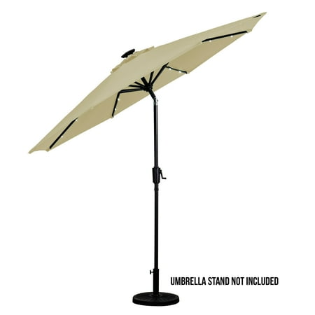 Sun Ray - 9' Round Solar Lighted Umbrella - Taupe