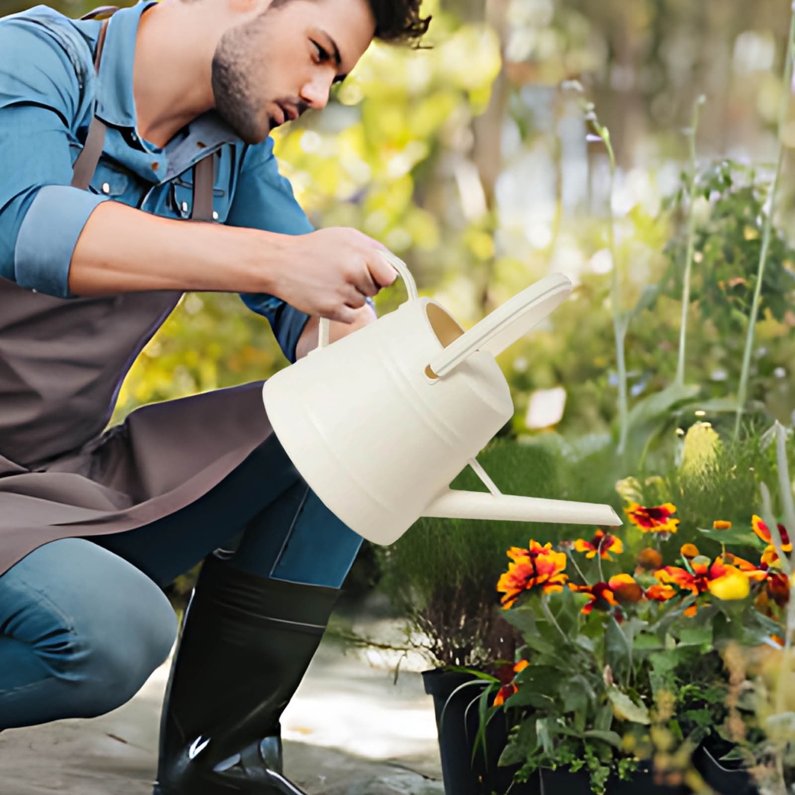 Byujiro 1 Gallon Long Spout Watering Can Multi-Functional Garden Watering Pot with Sprinkler Head, Ideal for Indoor Potted Plants, Outdoor Gardening & Lawn Care, Large Capacity Gardening Tool