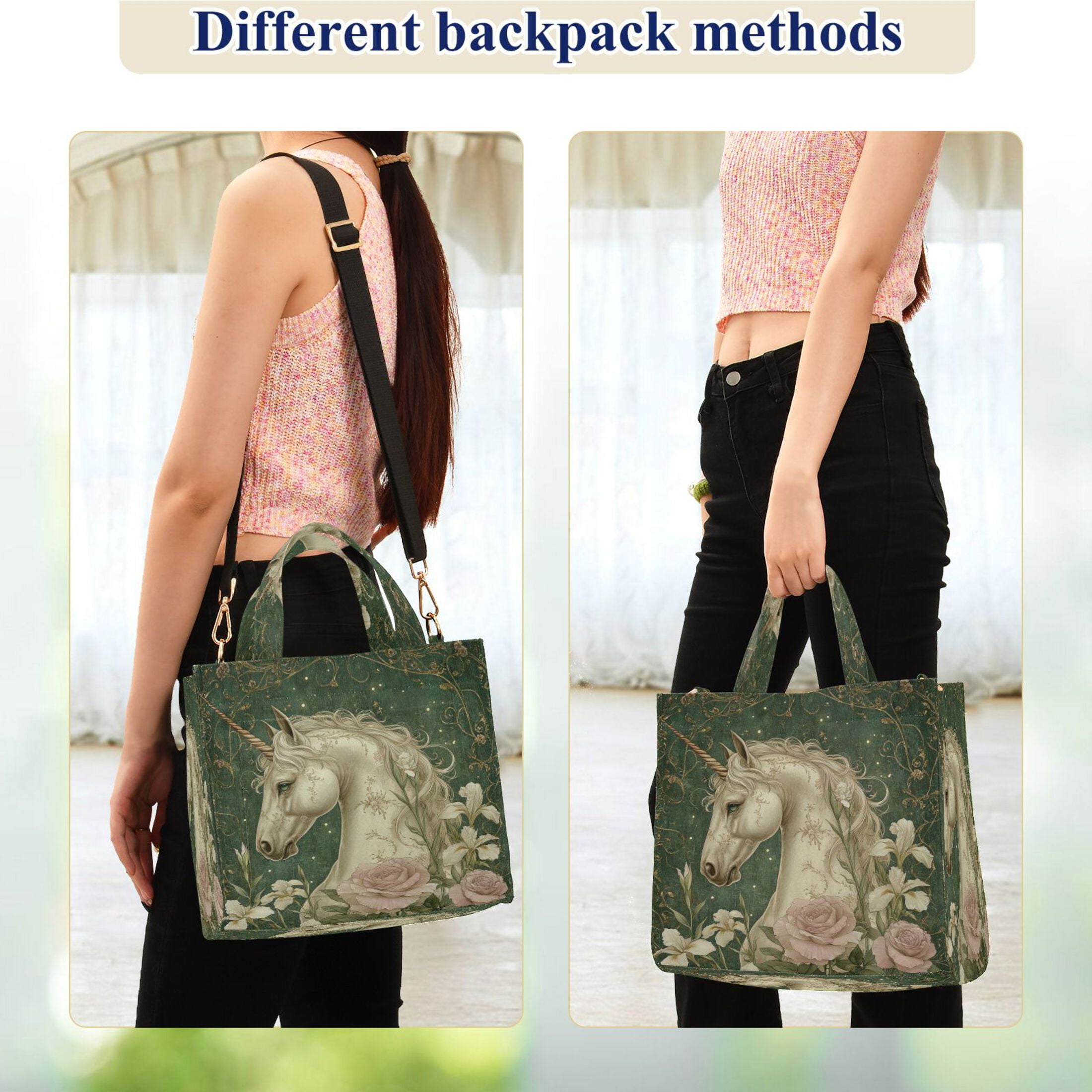 Wobogo Retro Unicorn Corduroy Tote Bag for Women Travel Crossbody Bag Purse Women Shoulder Bags Work Handbags Daily Commuter Bag 10.2×9inch