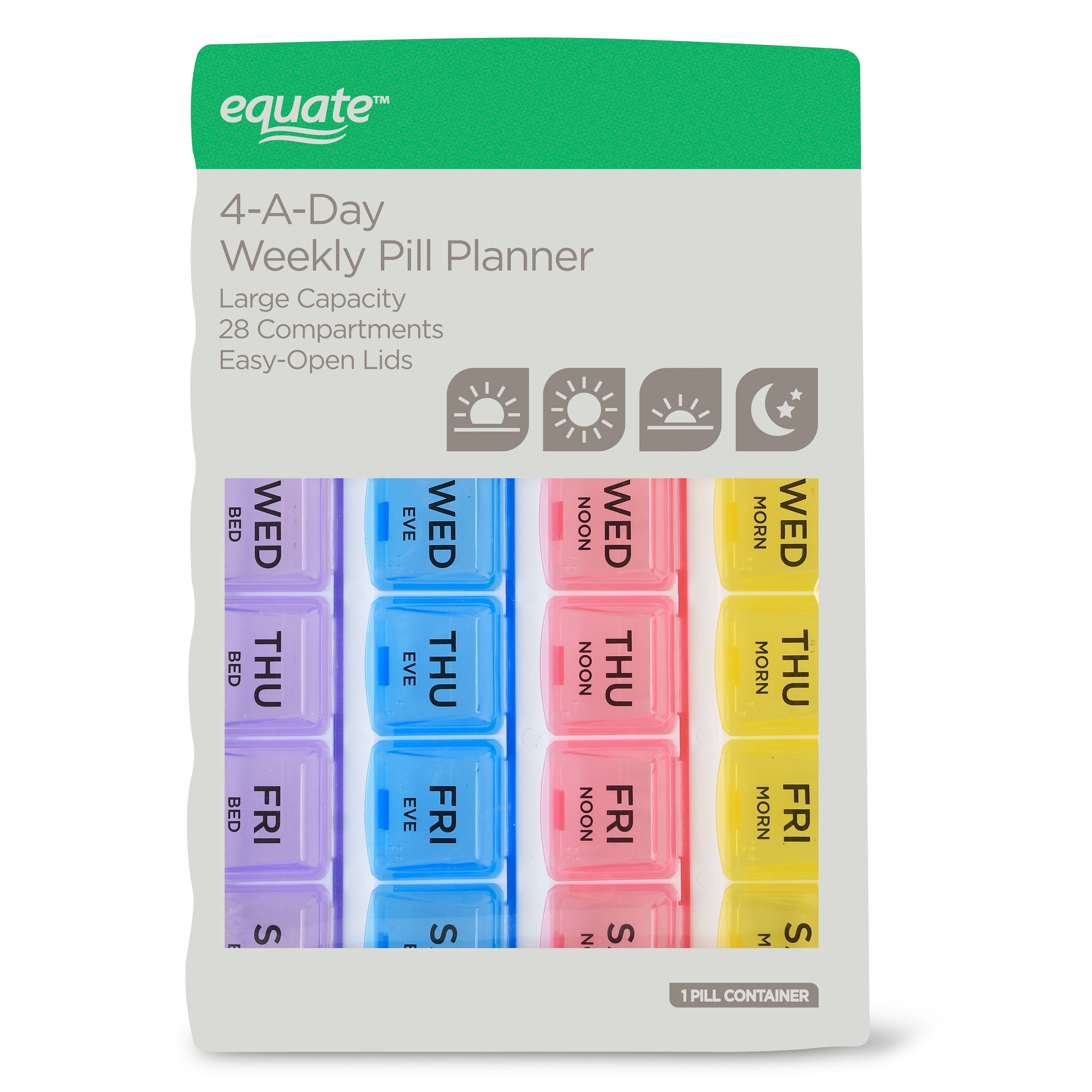 Equate 4ADay Pill Planner, 1 Week, 8.5 inch