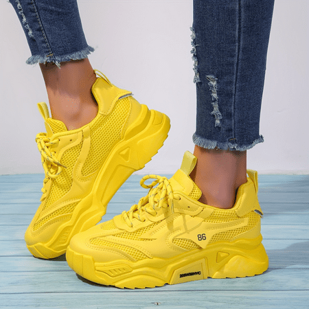 

HYYANGUWENTI Versatile Thick Bottom Heightening Breathable Mesh Casual Sports Shoes with Cushioned Padding Anti-Slip Outdoor Chunky Sneakers.