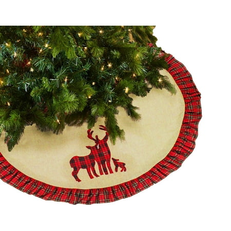 

Holiday Deer Family Tartan Plaid Ruffle Christmas Tree Skirt (Deer Family Ruffle Tree Skirt 53 Round)