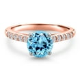 thumbnail image 3 of Gem Stone King 10K Two Tone Gold Swiss Blue Topaz and Lab Grown Diamond Engagement Ring for Women | 1.40 Cttw | Round 6.5MM | Gemstone November Birthstone | Size 9, 3 of 6