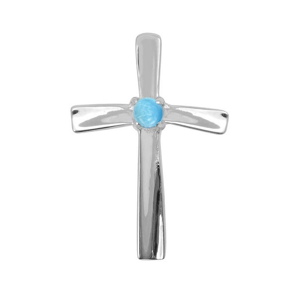 3mm Round Larimar 925 Sterling Silver Women Religious Cross Pendant Jewelry