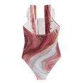 thumbnail image 2 of Girls Ruffle One Piece Swimsuit, Stretchy Fabric for Beach & Pool Activities Burgundy Marble Flow, 2 of 8
