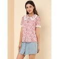 thumbnail image 3 of INSPIRE CHIC Blusa de manga corta floral bordada con encaje y cuello Peter Pan para mujer Rosa XL, 3 of 6