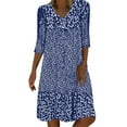 thumbnail image 2 of ZHOGXU Women's Casual Dress Flower Printed Half Sleeve V Neck Comfortable Lightweight Dresses For Daily Wear,Blue,L, 2 of 4