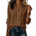 thumbnail image 4 of Dpjklzsn Women's Long-Sleeve Collared Ruffle-Trim Button-Front Blouse, Cotton, 4 of 8