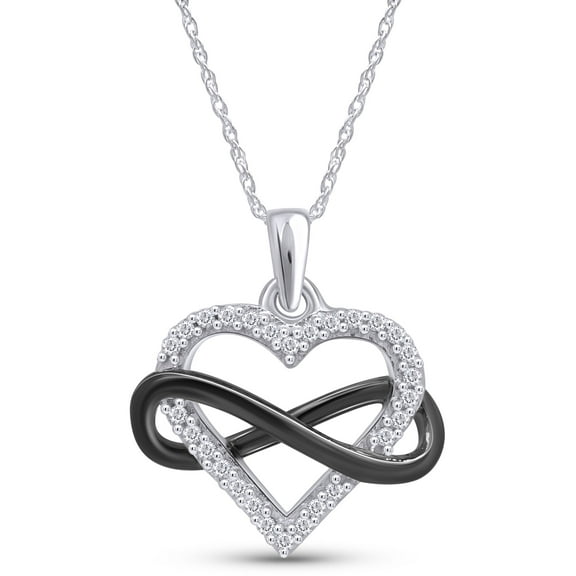 AFFY White Natural Infinity Two-Tone Heart Pendant in 925 Silver for Women(0.10 Ct)