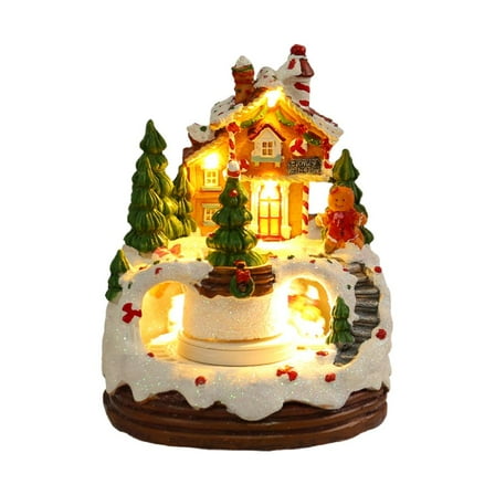 Pekkaxy Light Up Christmas Village Houses with Train, Resin Holiday Tabletop Décor with Music and LED Lights