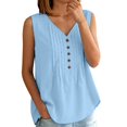 thumbnail image 3 of Women's Loose Fit Tank Tops Summer Casual Sleeveless Buttons Up Tunics Flowy Pleated Blouses by Yigetop Sky Blue S, 3 of 8