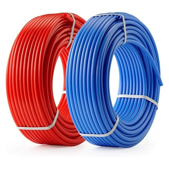 PEX PIPE Tubing 1/2 Inch, 2 Rolls of 300ft PEX-B Coil Hose, Non Oxygen Barrier, Radiant Heat Tubing (Red Blue) for Water Line & RV Sewer Hose