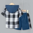 thumbnail image 7 of Godom Toddler Baby Boy Clothes Spring Summer 2 Piece Outfit Boys Clothes 2T 3T 4T 5T 6T 7T Short Sleeve Plaid Hooded Top and Shorts Sets,Blue, 7 of 7
