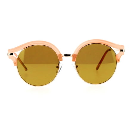 SA106 Retro Mirrored Lens Round Circle Half Rim Womens Sunglasses Peach
