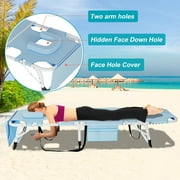 Slsy 3in1 Face Down Tanning Chair, Folding Lounger Chair with Face Arm Hole, Adjustable 5-Position, Removable Cushion & Pillow, Outside Sunbathing Lounge Chair for Patio, Poolside, Lawn, Beach