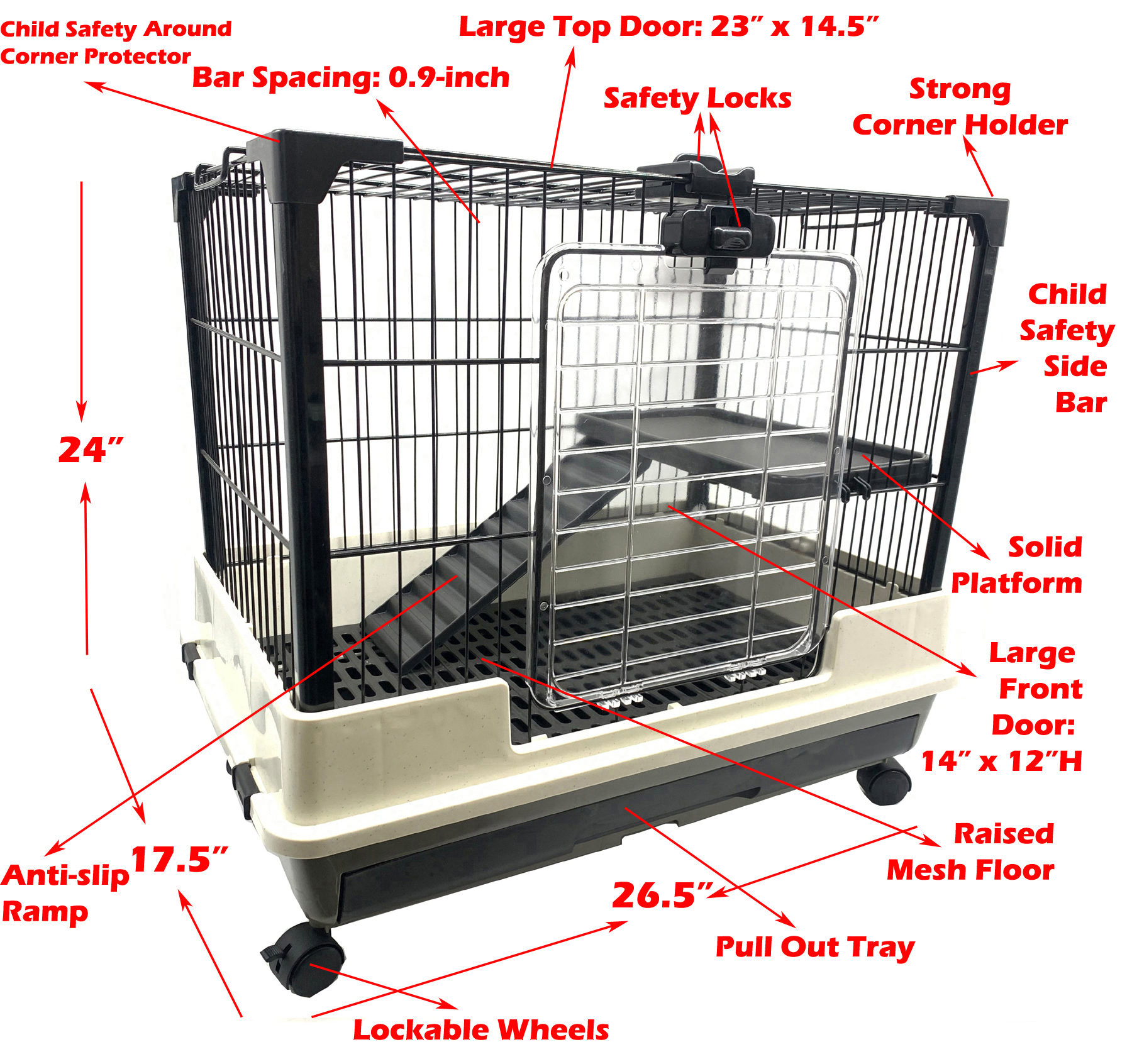 Mcage Leakproof 2-Story Large Metal Guinea Pig & Rabbit Cage with Removable Tray & Ramp Pink