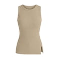 thumbnail image 7 of aohooy Womens Summer Tank Tops Ribbed Sleeveless Crew Neck Tank Tops Split Basic Slim Fit Knit Racerback Gym Workout Top Shirt Khaki,L, 7 of 7