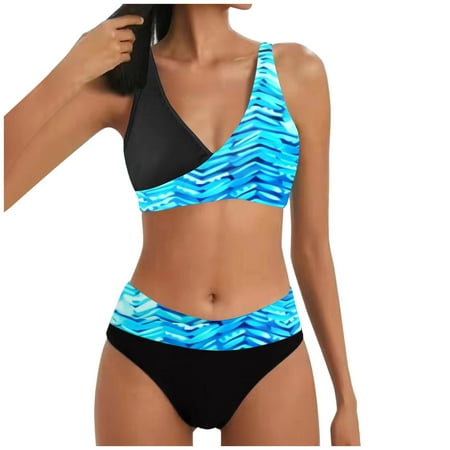 Zhden Bikini Sets for Women Strapless Bikini Set Sexy Thong Swimsuit Cheeky Bathing SuitsBlue XL