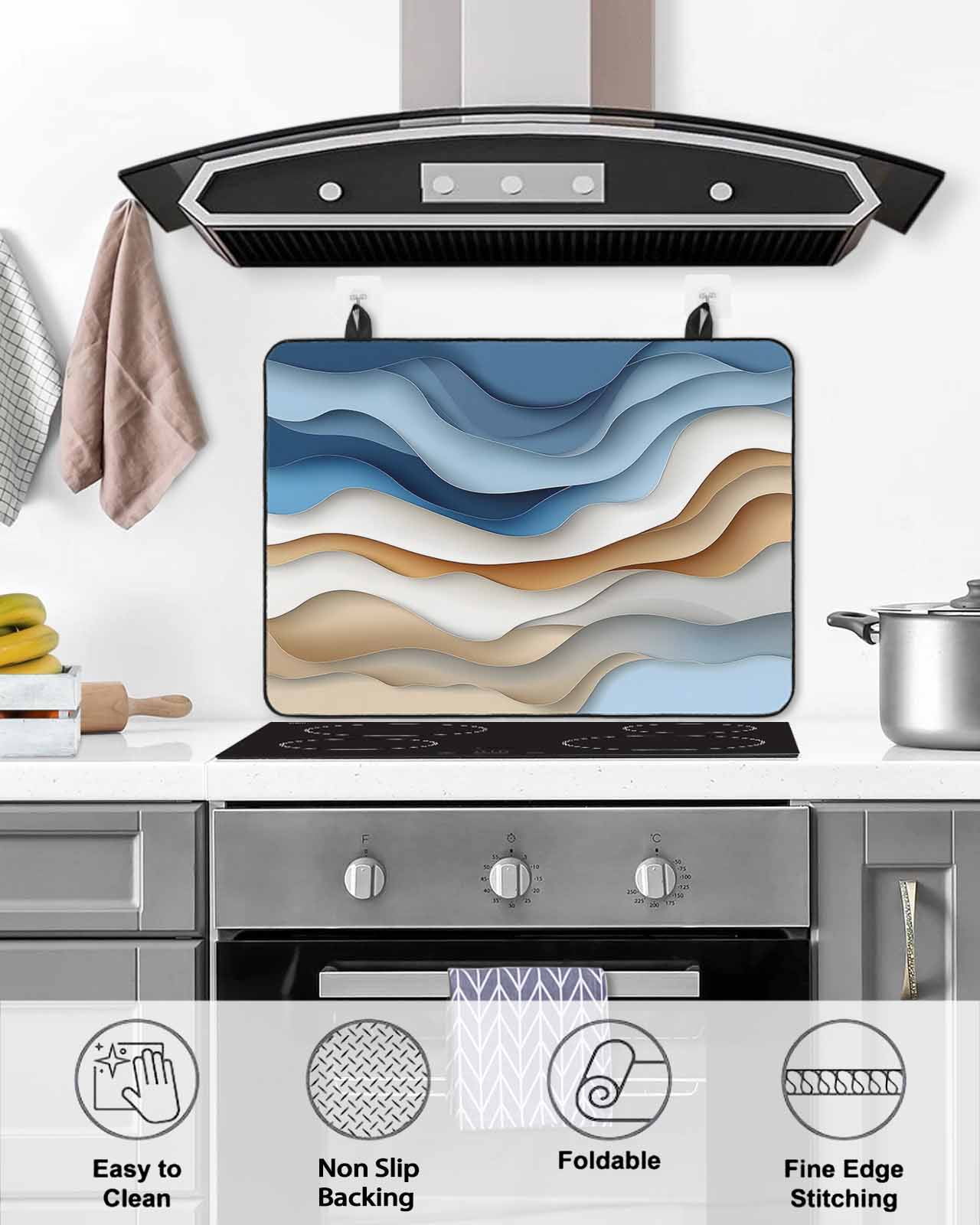 nqOlkjepod Large Induction Cooktop Protector Mat 24"x21", Blue Beige Moire Stove Top Covers for Electric Stove, Modern Abstract Art Decorative Stove Burner Cover Mats, Glass Top Stove Cover