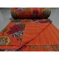 thumbnail image 2 of Indian Reversible Kantha Quilt for Living Dorm Room Bed Cover Handmade Stitched Pure Cotton Orange Fruit Print Bedspread Kantha Quilt 90X108 inch., 2 of 3