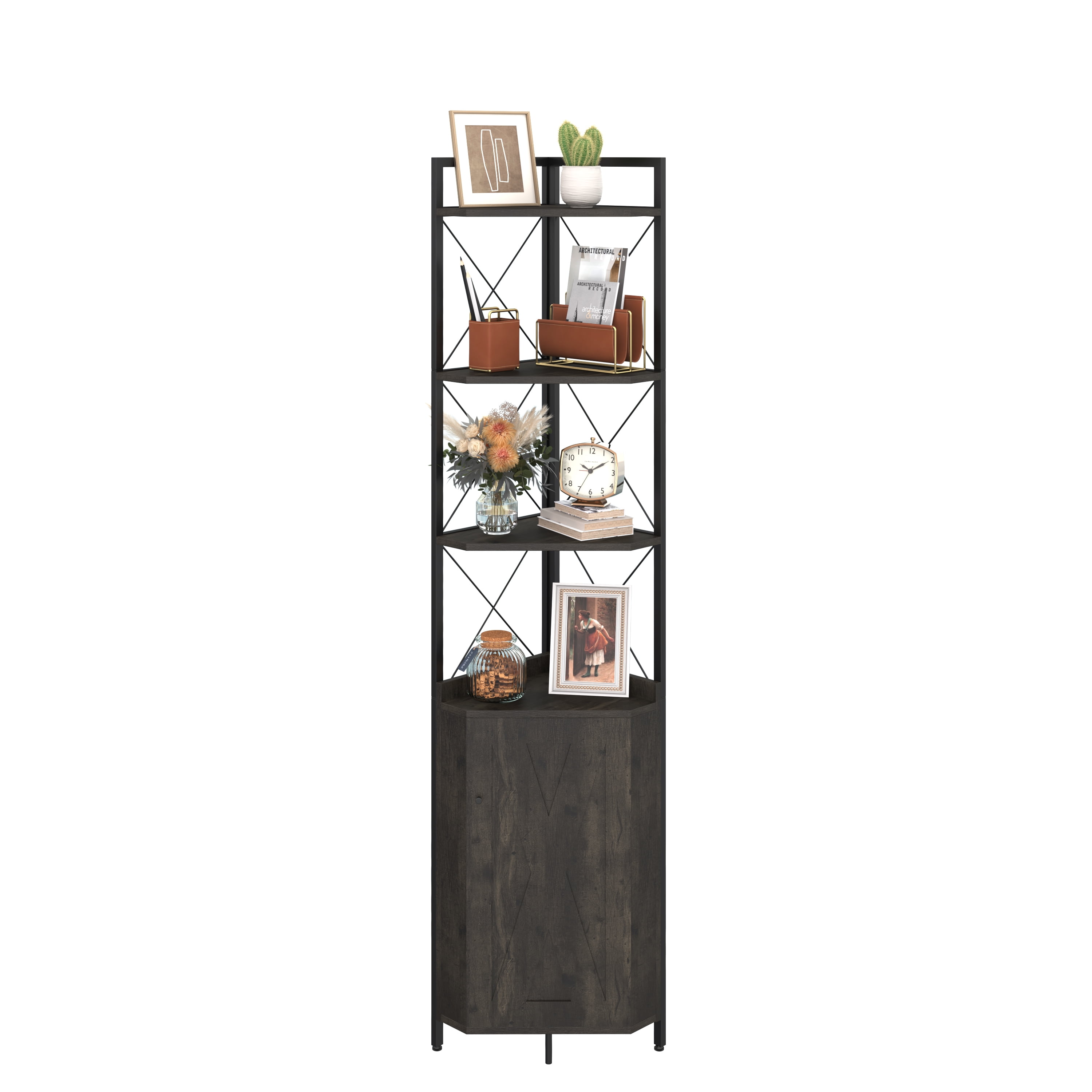 FC Design 70.75 in. Distressed Grey 5-Tier Corner Bookcase Display Storage  Rack Wooden Shelving Unit for Living Room Home Office 99JET100-2121-4 - The  Home Depot