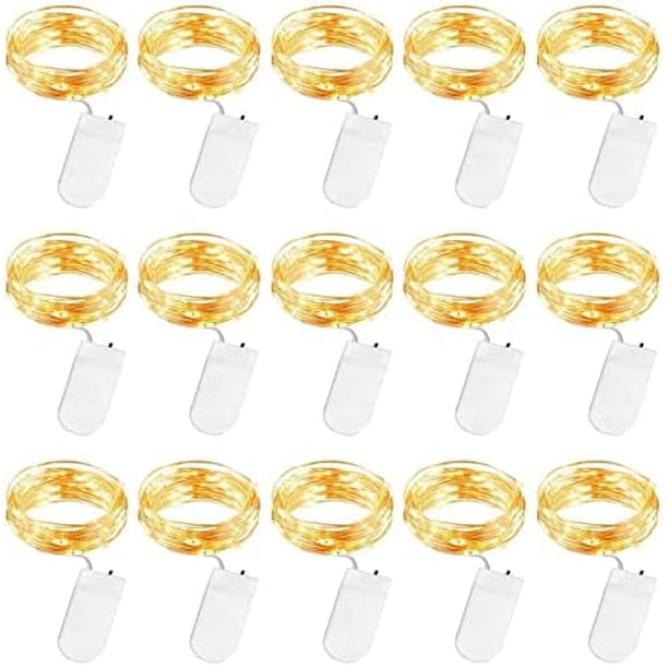Guirnaldas de luces que funcionan con pilas, 1 m, luces de hadas LED blancas cálidas, 10 luces LED de hadas, IP67, resistente al agua para decoración de árbol de Navidad/boda/jardín/terraza, paquete de 15 oso de fresa Electrónica