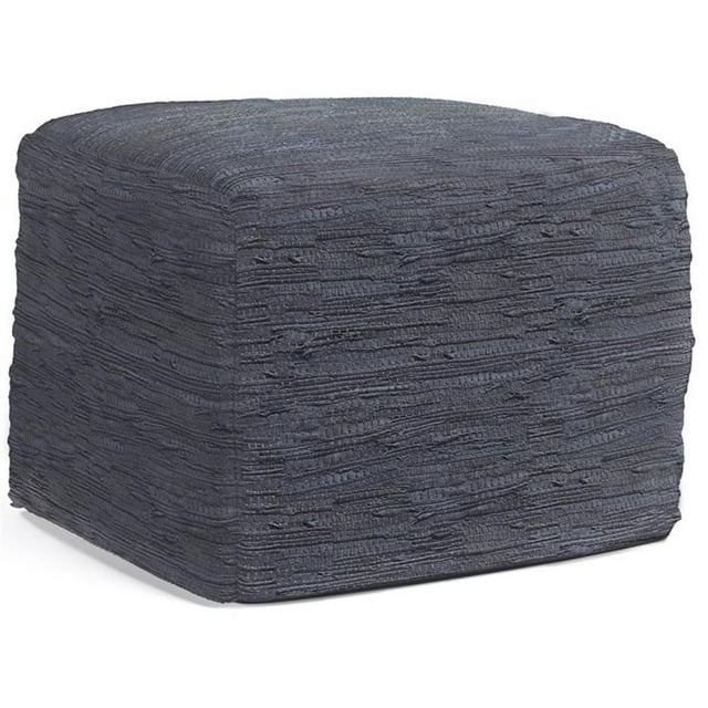 Pemberly Row Pouf Carré Bohème en Cuir Véritable Tissé Bleu Foncé