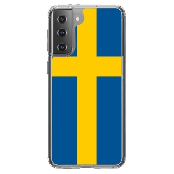 DistinctInk Clear Shockproof Hybrid Case for Galaxy S21 5G (6.2" Screen) - TPU Bumper, Acrylic Back, Tempered Glass Screen Protector - Sweden Flag