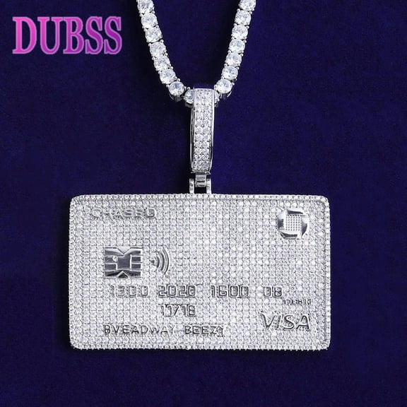 DUBSS Iced Out Credit Card Necklace Pendant for Men Real Gold Plated 5A Cubic Zirconia Hip Hop Jewelry