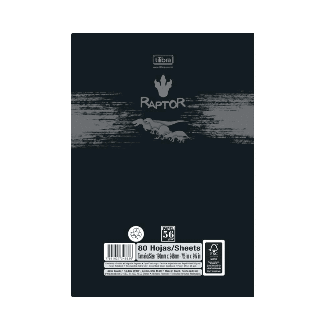 Tilibra Raptor 2nd Primary Notebook, 80 sheets, Diseños Varían