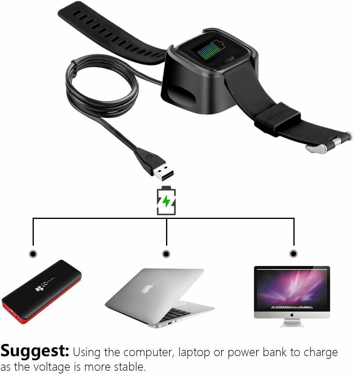TLING Cargador para Fitbit Versa/Versa Lite,USB Portátil Carga Cable Compatible con Fitbit Versa/Versa Lite Smartwatch 100CM 