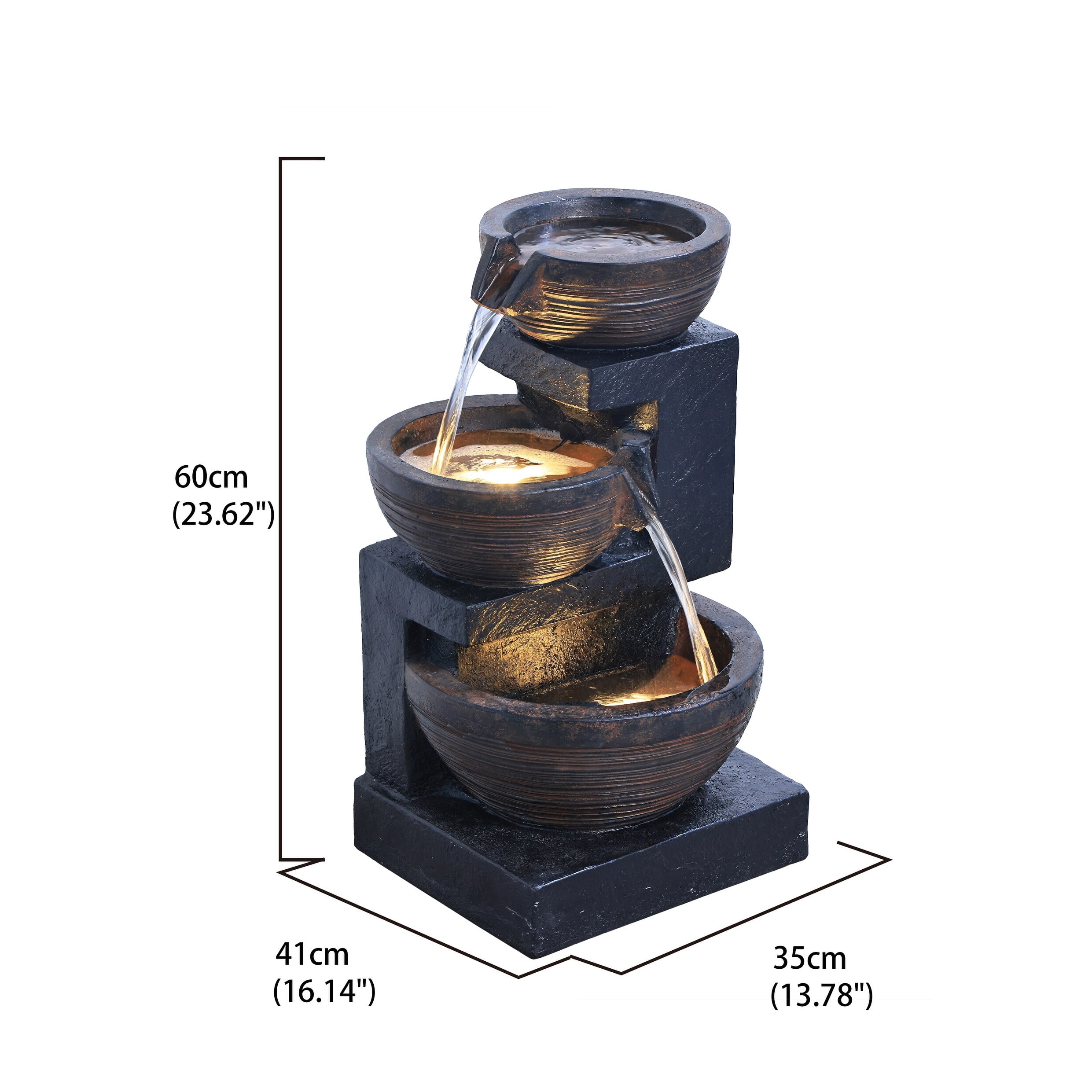 Enchanting Outdoor Fountain with 12 Warm White LED Lights - Black