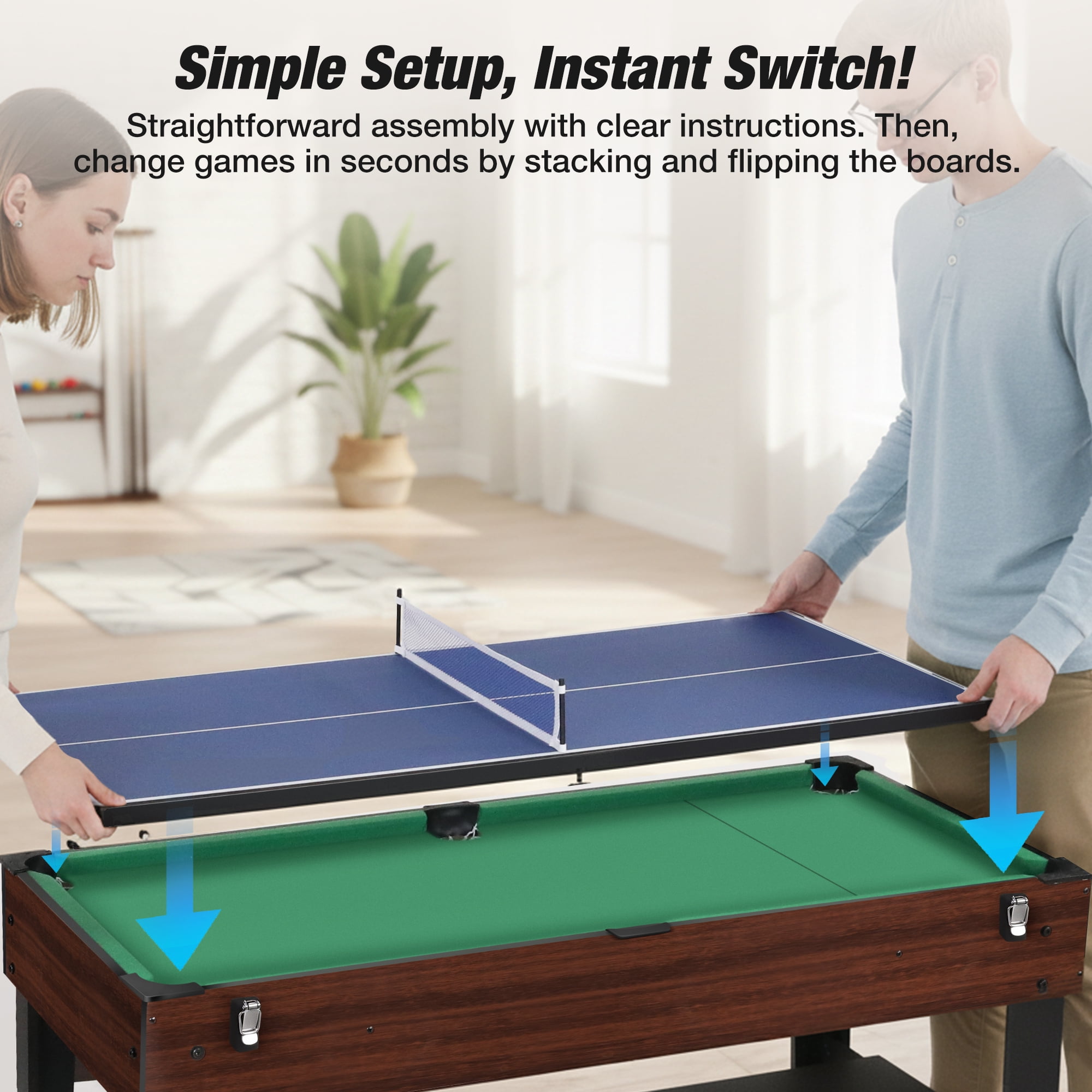 FUNTOK 4 in 1 Game Table with Ping Pong, Air Hockey, Foosball, Pool, 48'' Multi Game Table with All Accessories & Storage, Combo Game Table for Adults Kids Family Home Game Room