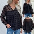 thumbnail image 2 of Blusa de manga larga con costura de encaje sexy con cuello redondo y estampado de moda casual para mujer Fridja  hkj952, 2 of 9