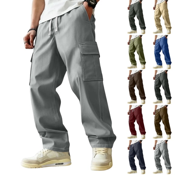 Lumtrix Men's Relaxed Fit Cargo Pants Baggy Straight Leg Casual Work Sweatpants with Pockets for Hiking Fishing Blue M